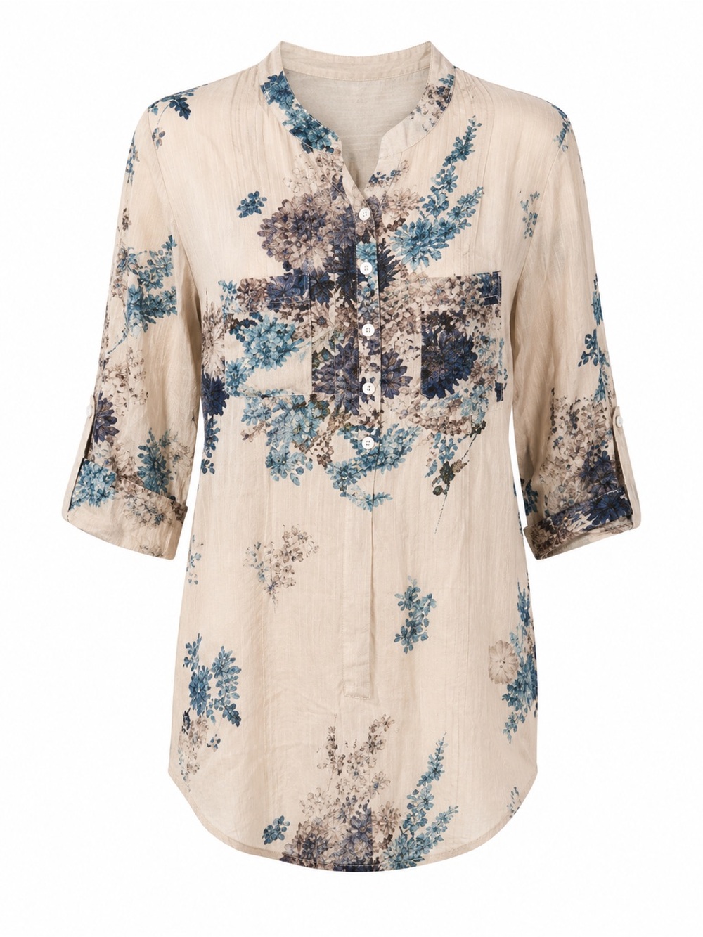 Zanzea Beige and Blue Floral Blouse